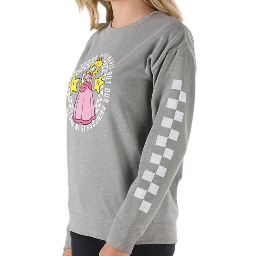 Vans x Nintendo Princess Peach Fleece Sweatshirt Grey Small Super Mario New - Picture 2 of 13